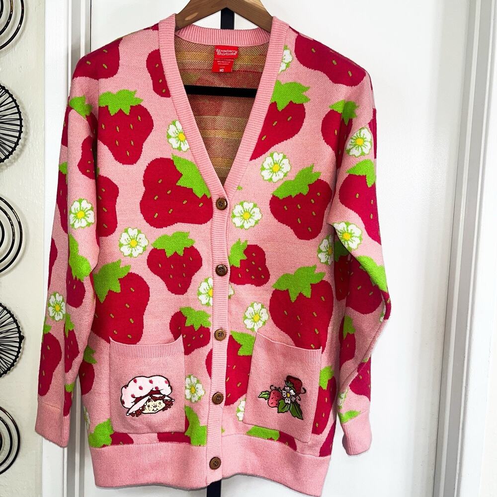 Strawberry Shortcake Womens Vintage Girlcore Kidcore Cardigan - Red Pink, Size M - Picture 8 of 8